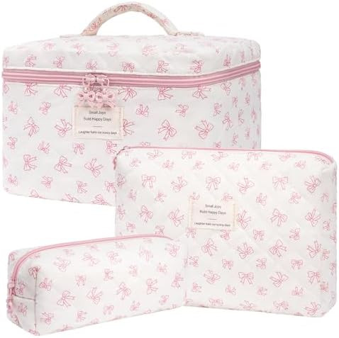 Makeup Bag,Quilted Cosmetic Bags,Large Floral Make Up Organize bag,Makeup Bag Set for Women,Flowe... | Amazon (US)