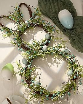 DN DECONATION Easter Bunny Spring Wreath with Egg, Twig and Berries Green Rabbit Easter Wreath fo... | Amazon (US)