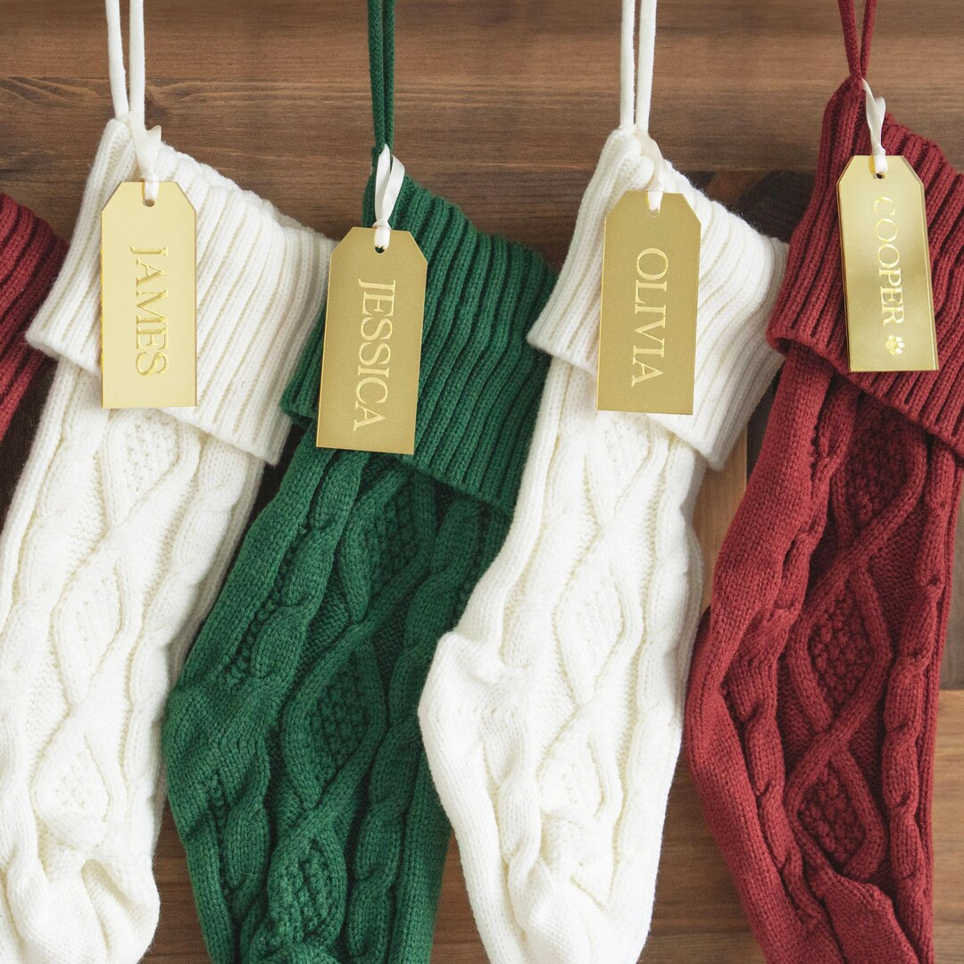 Gold Stocking Tags, Personalized Acrylic Name Tag, Christmas Gift Tag - Etsy | Etsy (US)