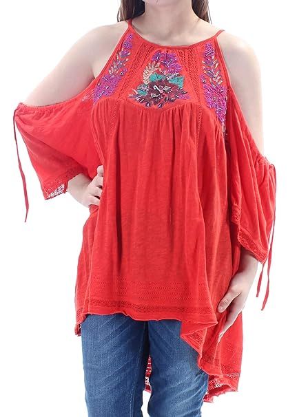 Free People Womens Embroidered Cold Shoulder Peasant Top | Amazon (US)