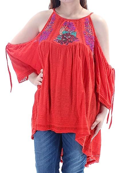 Free People Womens Embroidered Cold Shoulder Peasant Top | Amazon (US)