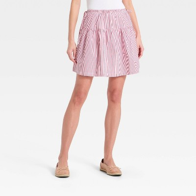 Women's Tie Mini Skirt - A New Day™ Red Striped XS | Target