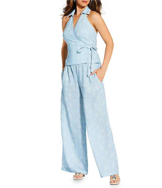 Gianni Bini x Cyd Morris The Kiki Printed Collared Halter Neck Sleeveless Wrap Tie Coordinating B... | Dillard's