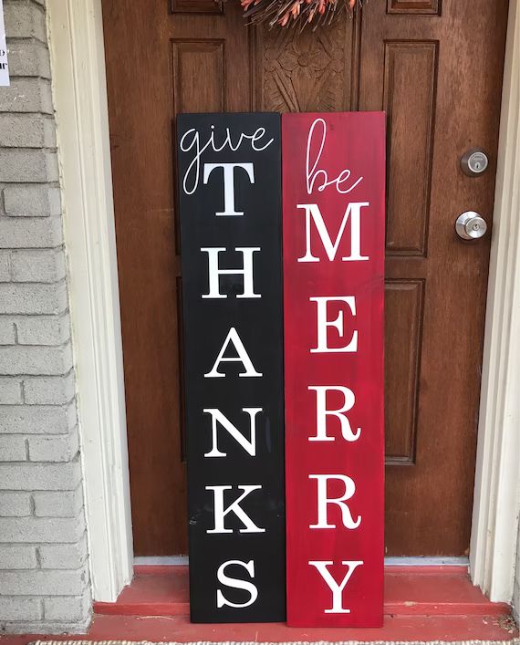 REVERSIBLE Give Thanks Be Merry Front Porch Sign Christmas | Etsy | Etsy (US)