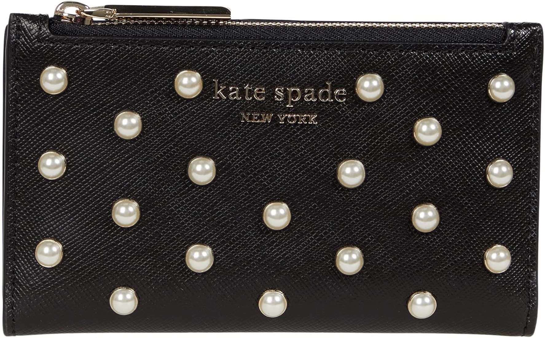 Kate Spade New York Purl Pearl Embellished Saffiano Leather Small Slim Bifold Wallet Black One Si... | Amazon (US)