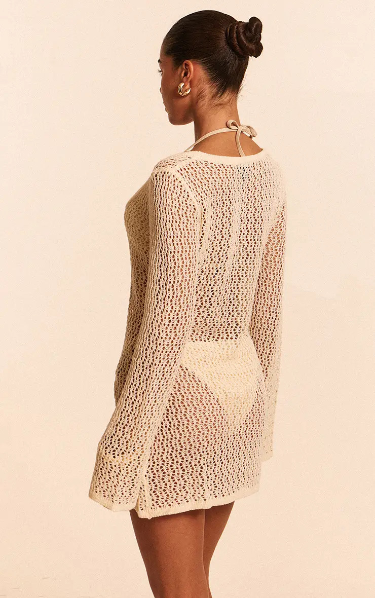 Cream Crochet O Ring Mini Beach Dress | PrettyLittleThing UK