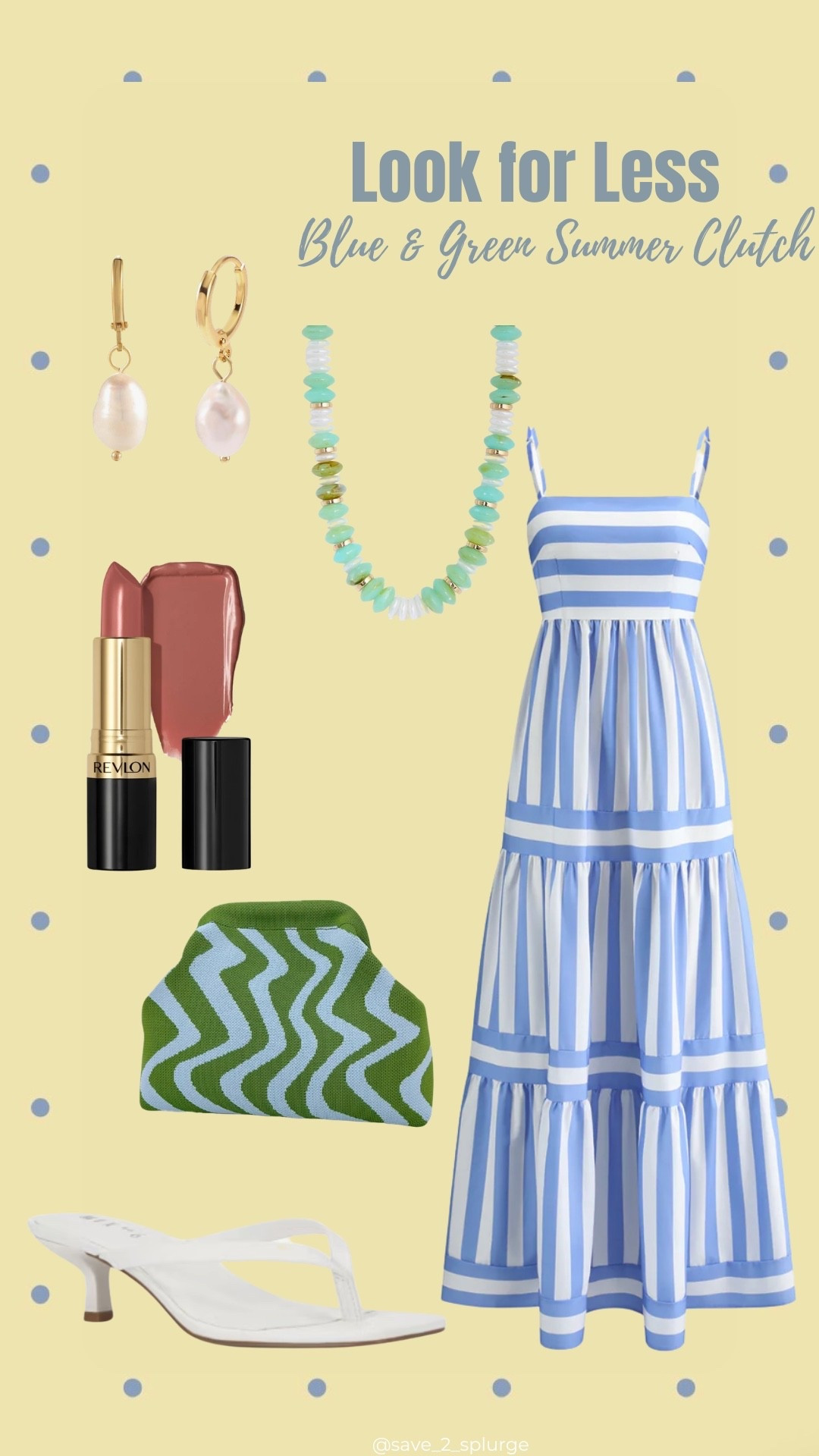 If you like the look, but not the price, here’s this week’s look for less.

Blue Striped Dress - Commense
White Sandal - Mix No. 6 (Janissa Sandal)
Gold Huggie Hoop Earrings & Blue & green clutch - Amazon
Turquoise Necklace - Nordstrom Rack

#LTKSeasonal #LTKootd #LTKTravel
