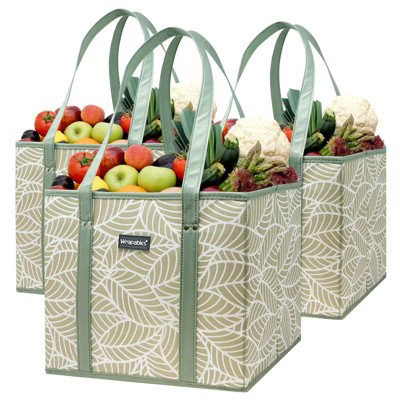 Wrapables 3Pk Heavy Duty Reusable Grocery Bags Leaves 3PK | Target