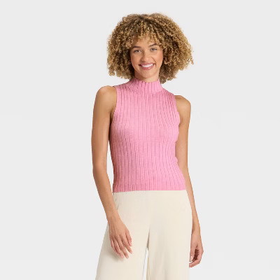Women's Mock Neck Ribbed Sweater Tank - A New Day™ Mauve M | Target