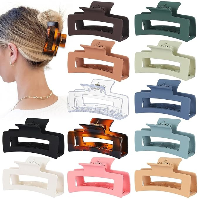 3.5 Inch Medium Hair Accessories - 12 Pcs Square Jaw Clips for Thick and Thin Hair, Rectangular R... | Amazon (US)