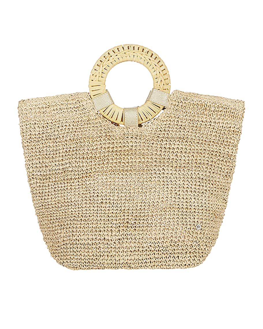 Gili Large Crochet Raffia Tote Bag With Bamboo Handle | Neiman Marcus