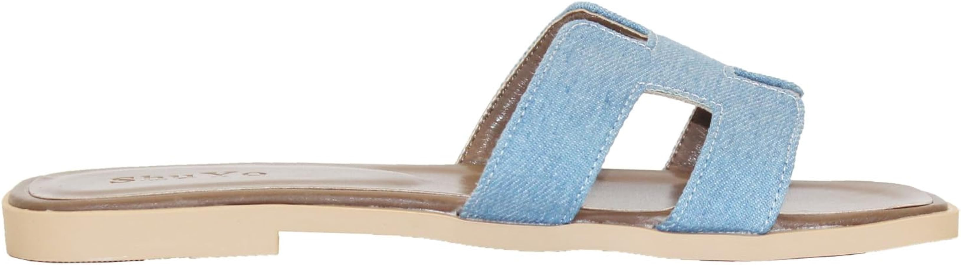 Women's Flat Sandals, Slip on Slides Summer Fall Shoes Cute Open Toe Slippers | Amazon (US)