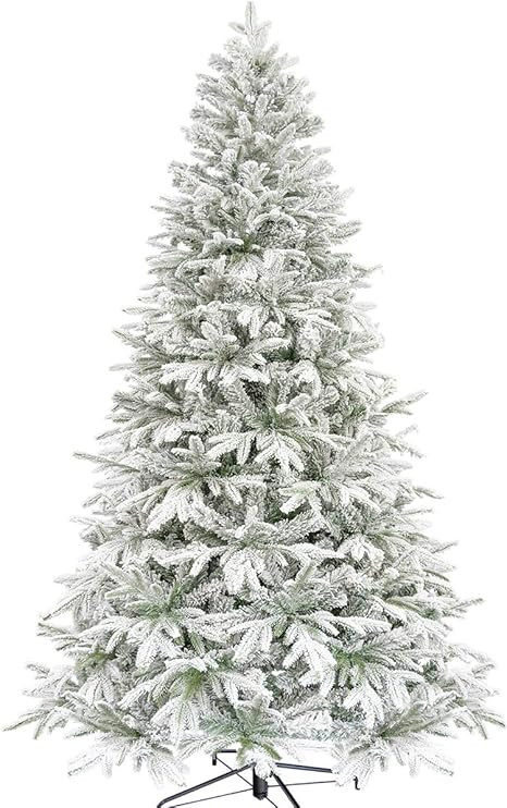 KI Store Artificial Flocked Christmas Tree 7.5ft Unlit Hinged Christmas Fir Tree with Snow Realis... | Amazon (US)