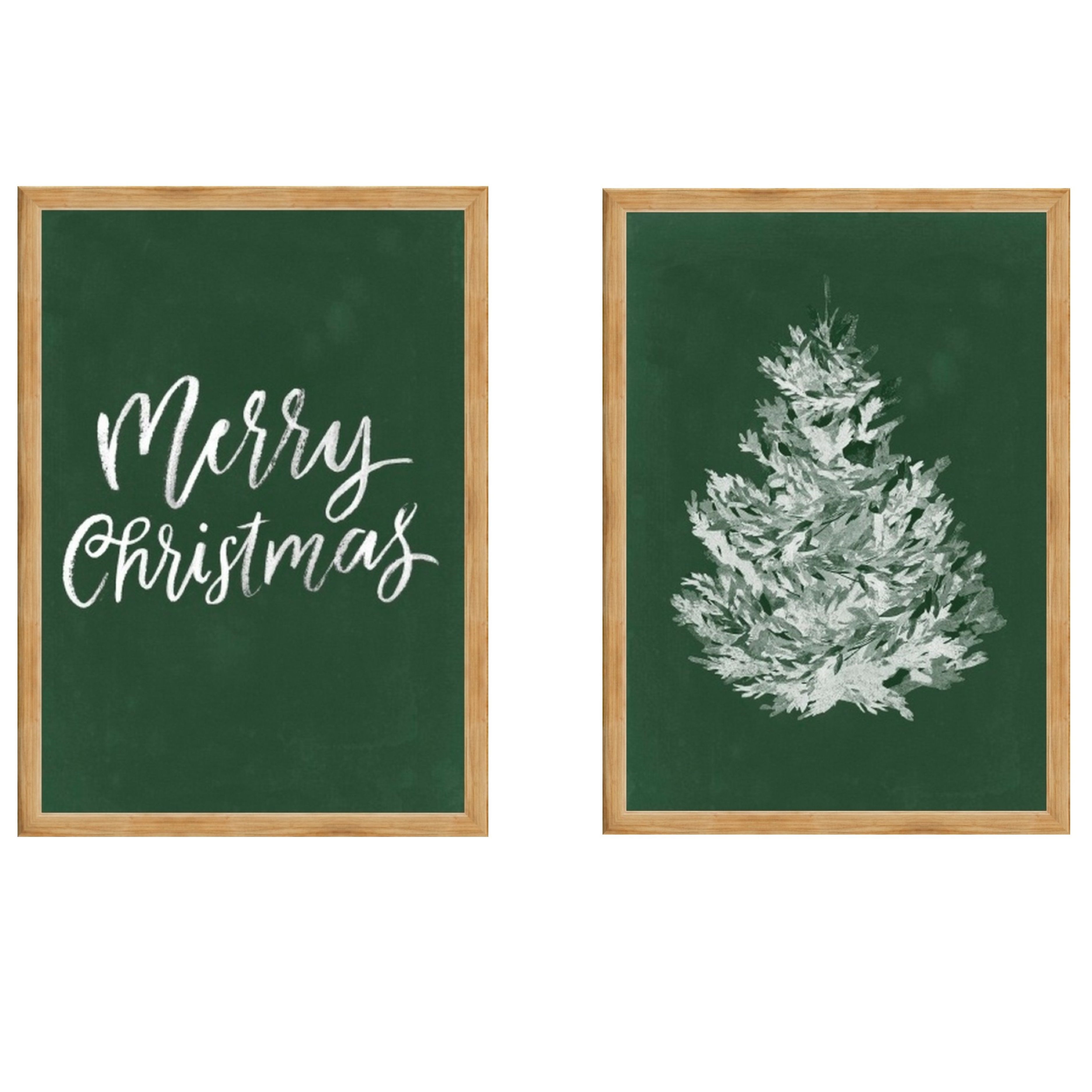 My Texas House "Evergreen Christmas Bundle Set of 2" Natural Wood Framed Print Christmas Wall Art... | Walmart (US)