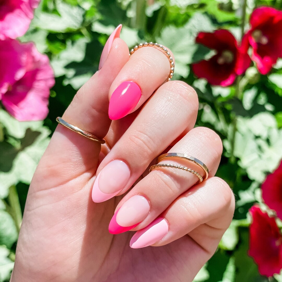 24 Pcs Tickled Pink Press on Nails Short Square Press on Nails Short Nail Nail Press on Short Glu... | Etsy (US)