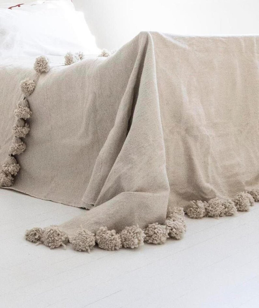Moroccan Blanket,Moroccan Throw Blanket, Pom Poms, Boho Blanket,Bed Cover,beige blanket,Moroccan ... | Etsy (US)