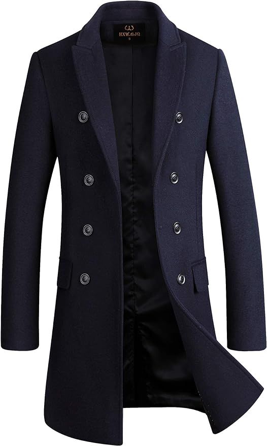 Men's Premium Wool Blend Double Breasted Long Pea Coat | Amazon (US)