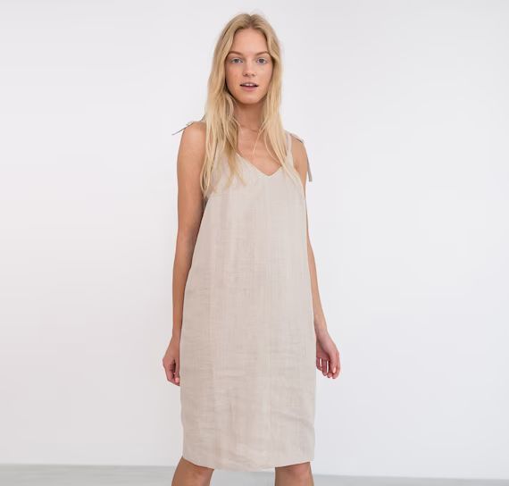 ARIA Linen Slip Dress / Linen Summer Dress / Linen Dresses For Women / Linen Tie Strap Dress | Etsy (US)