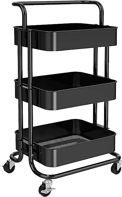 Pipishell 3 Tier Mesh Utility Cart, Rolling Metal Organization Cart with Handle and Lockable Whee... | Amazon (US)