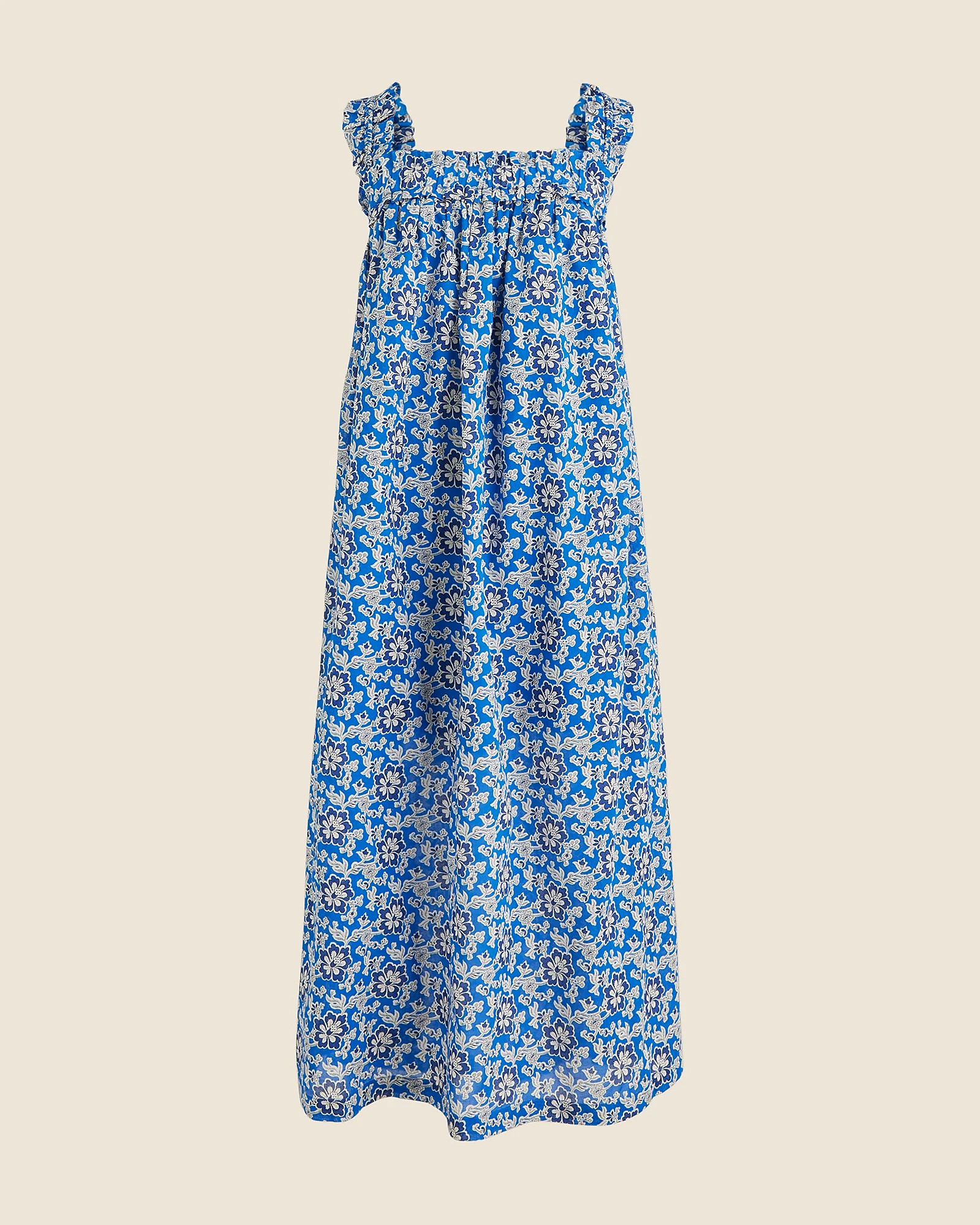 Cotton voile ruffle-trim shift dress in cobalt floral | J. Crew US