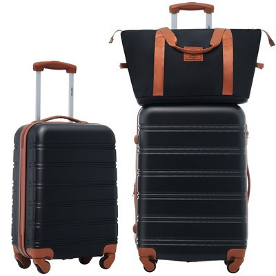 3 PCS Luggage Set, 20" + 24" ABS Hardshell Expandable  Spinner Suitcase with Travel Bag and TSA Lock, Black - ModernLuxe | Target