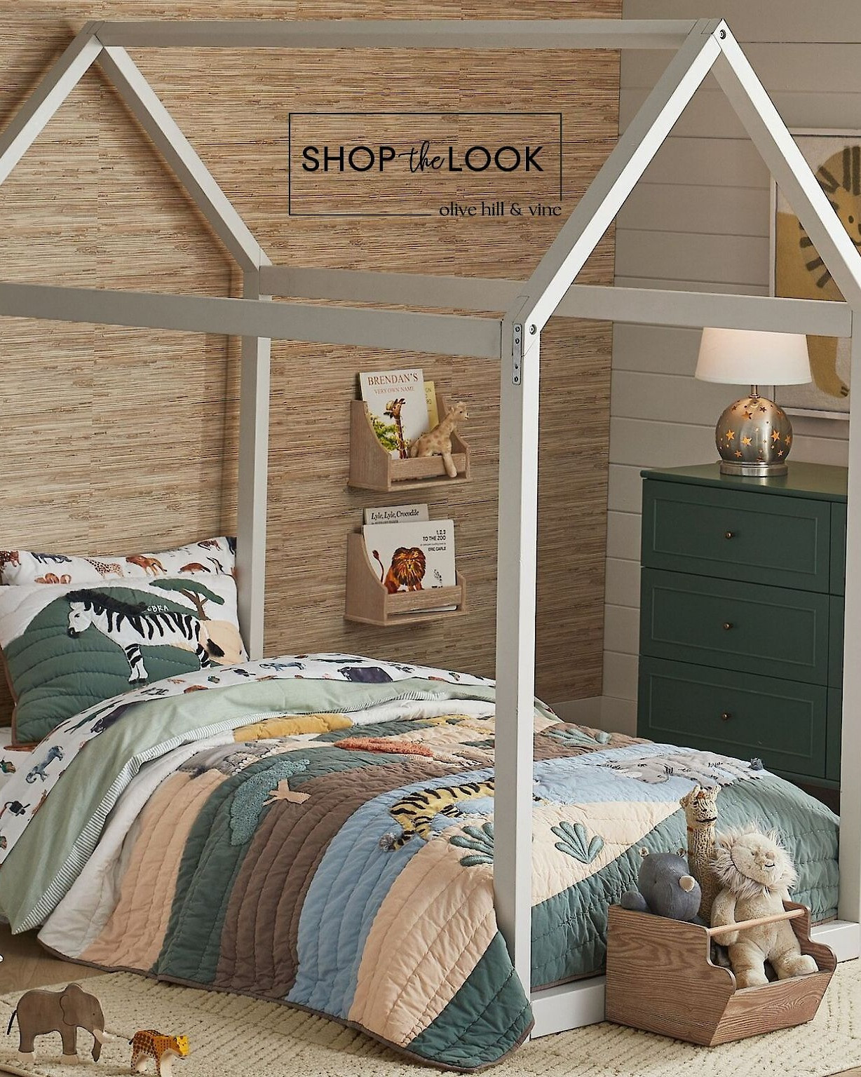 This curated look nailed the perfect balance of fun and function in this youth neutral safari-themed bedroom! A house canopy bed sets the stage, paired with an olive 6-drawer dresser, a star-projecting table lamp, animal sheets, a safari quilt with sham, and felted wall art.  

 

#LTKHome #LTKKids #LTKFamily