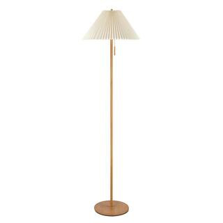 Globe Electric Oren 62 in. Brown Wood Toned Standard Floor Lamp with Pleated Fabric Shade 9100660... | The Home Depot