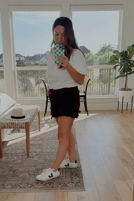 Outfit of the day, black jean short, classic white top, leather white shoe, shoe crush, Disney shoe, comfy shoe, Panama hat, shorts on sale, affordable fashion

M in shorts and top. Runs true to size

#LTKstyletip #LTKshoecrush #LTKFind