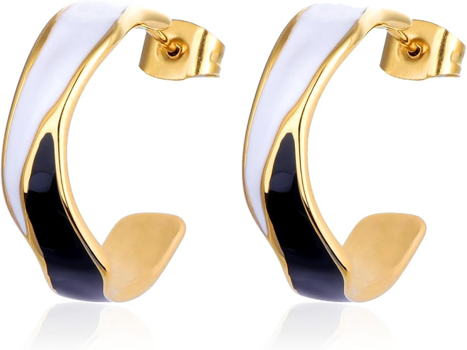 Two Tone Enamel Hoop Earrings for Women C-Shaped Earrings Colorful Enamel Jewelry Christmas Gift ... | Amazon (US)