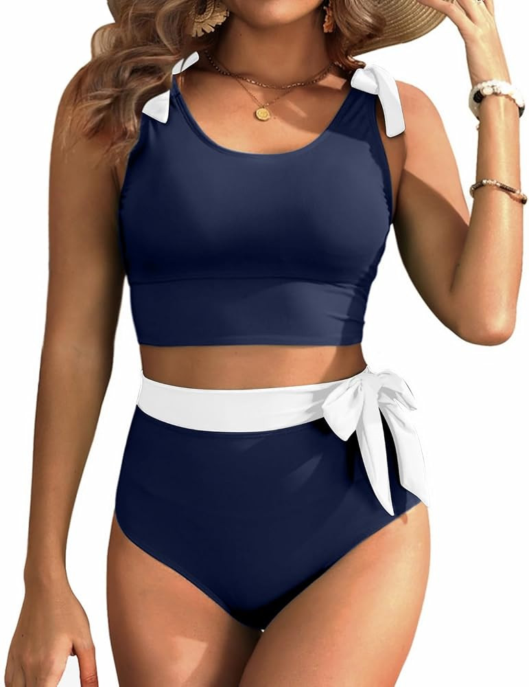 Yonique Two Piece High Waisted Swimsuits - Women Tummy Control Bikini Modest Bathing Suit 2PC 202... | Amazon (US)