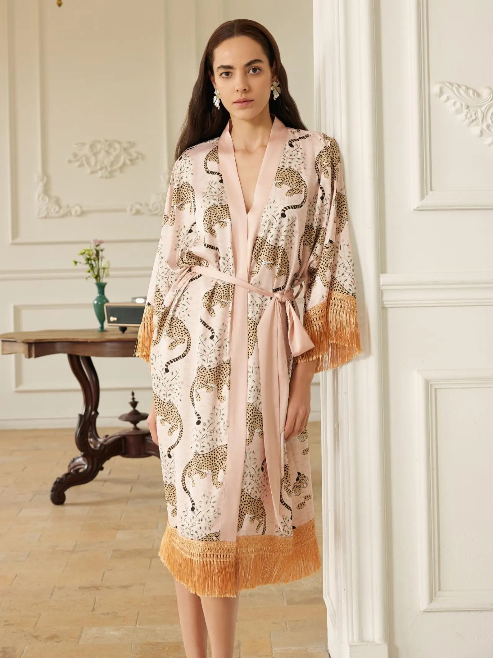 Pink Leopard Kimono Robe, Luxury Charmeuse Satin Loungewear, Luxury Mother's day gift for her,mom | Etsy (Global)