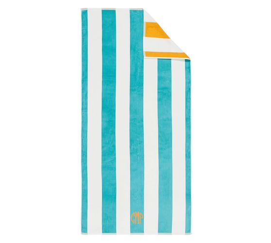 Reversible Awning Stripe Beach Towel - Aqua/Yellow | Pottery Barn (US)
