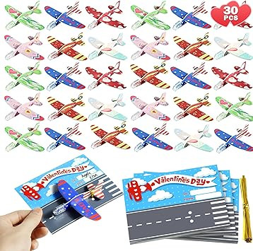 30 PCS Valentines Day Gifts for Kids Classroom, Valentines Day Cards with Foam Airplanes for Kids... | Amazon (US)
