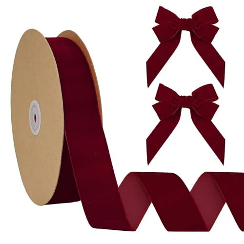 BVIEAKD Burgundy Velvet Ribbon 1-1/2 inch Velvet Ribbon for Gift Wrapping Christmas Tree Wreath Decorations Bow Headbands Bouquets-20 Yards. | Amazon (US)