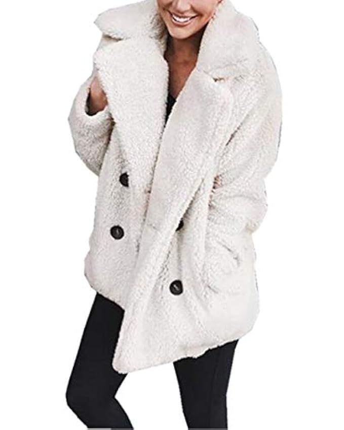 Asskdan Women's Open Front Fuzzy Cardigan Warm Fleece Jacket Coat Long Sleeve Oversized Coat Outwear | Amazon (US)