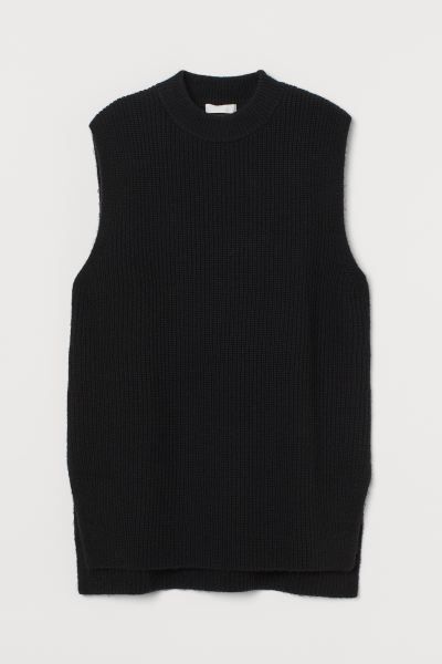 Relaxed-fit sweater vest in soft, rib-knit fabric with wool content. Ribbing at neckline, slits a... | H&M (US + CA)