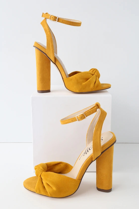 Nessa Mustard Yellow Suede Ankle Strap Heels | Lulus