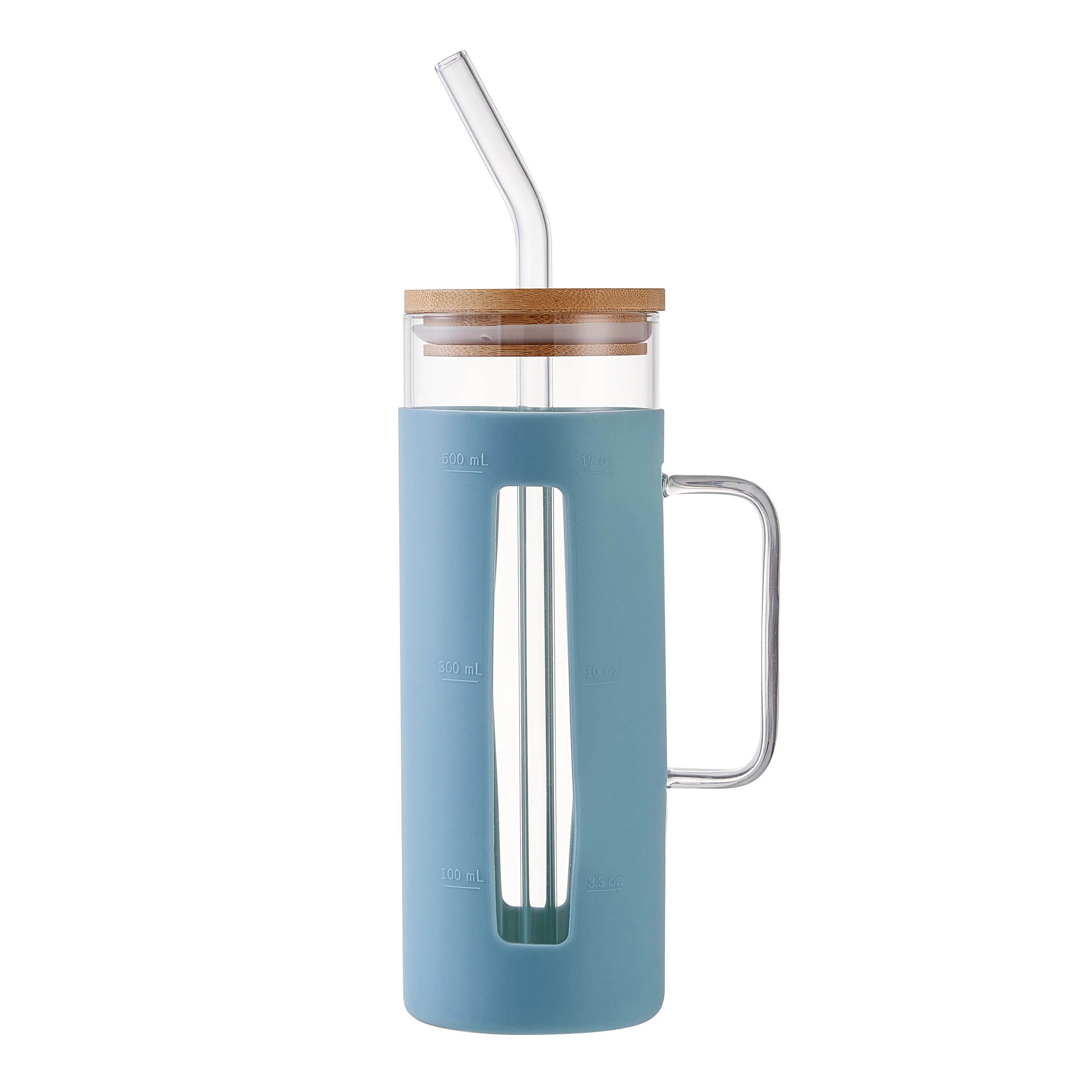 Mainstays Glass 22oz Tumbler with Blue Protective Silicone Sleeve, Bamboo lid, Glass Straw | Walmart (US)