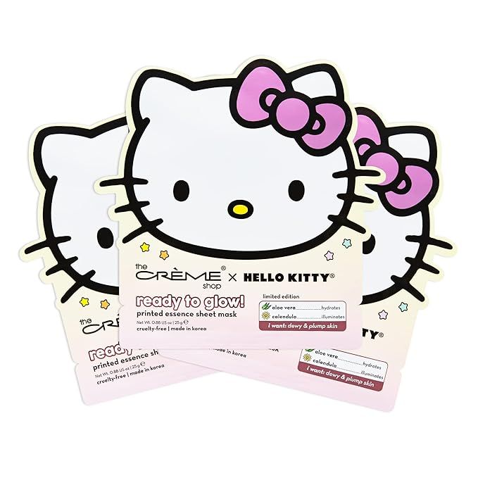 The Crème Shop x Hello Kitty Ready To Glow Printed Essence Sheet Mask (3 Pack) | Amazon (US)