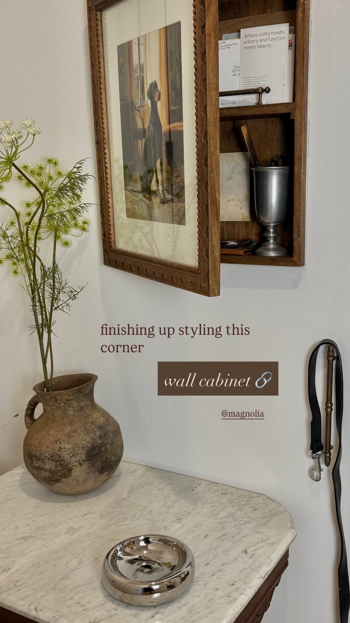 finishing up styling this corner  wall cabinet 🔗 @magnolia