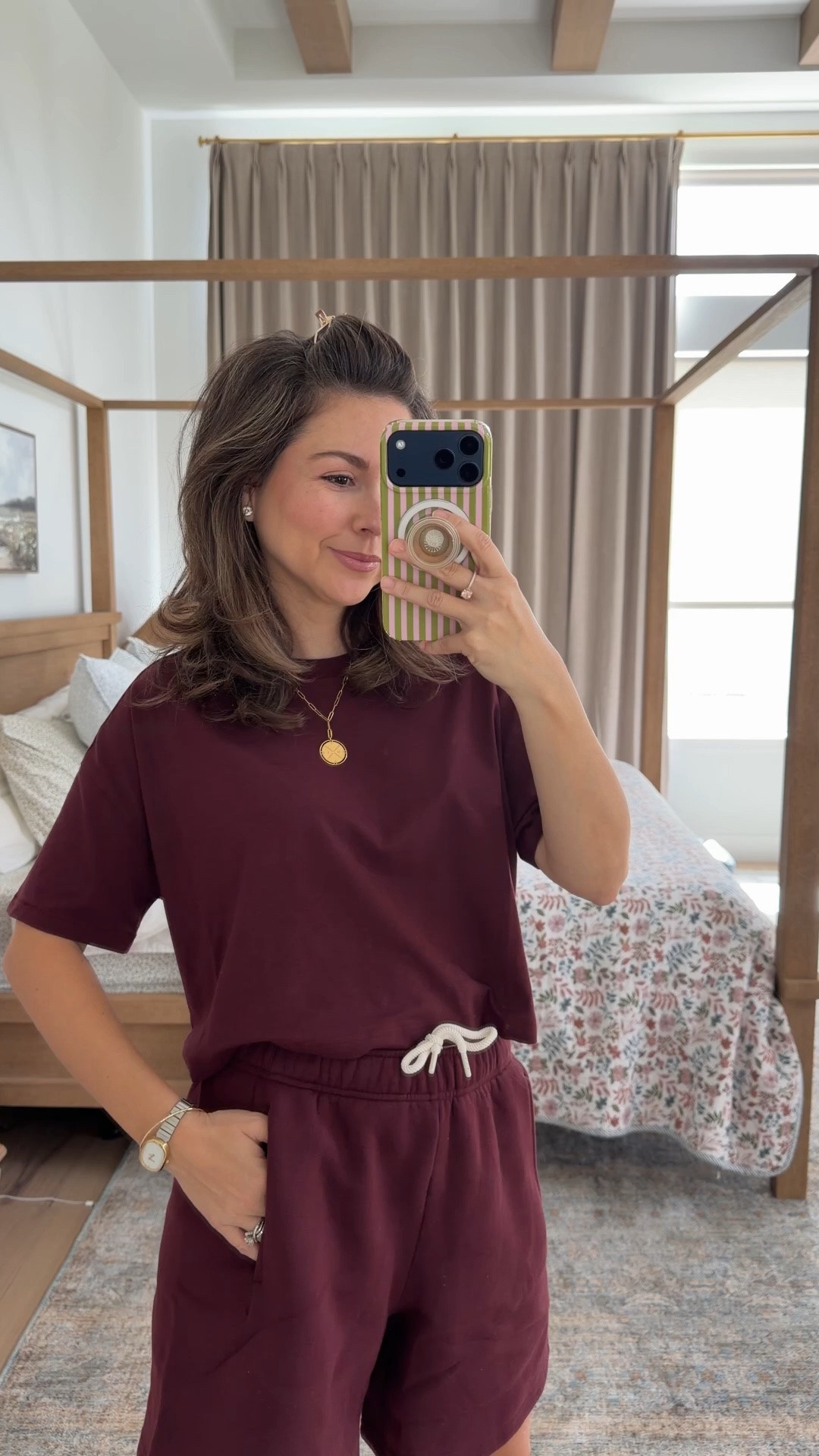 Casual pre fall transition outfit burgundy matching shorts and tee with platform sandals And bucket bag

Top XS 
Shorts xs

#LTKgrwm #LTKootd #LTKPetite

Comment SHOP below to receive a DM with the link to this post on my LTK ⬇ https://liketk.it/6jy5q

#LTKMidsize