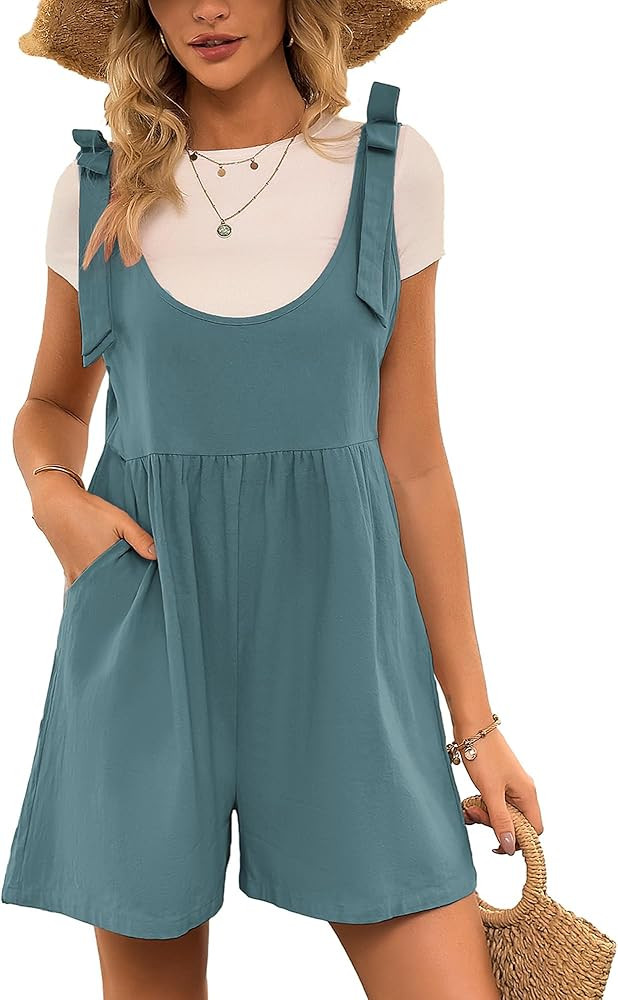 Kate Kasin Women's Cotton Linen Summer Rompers Comfy Sleeveless Short Overalls Casual Beach Outfi... | Amazon (US)
