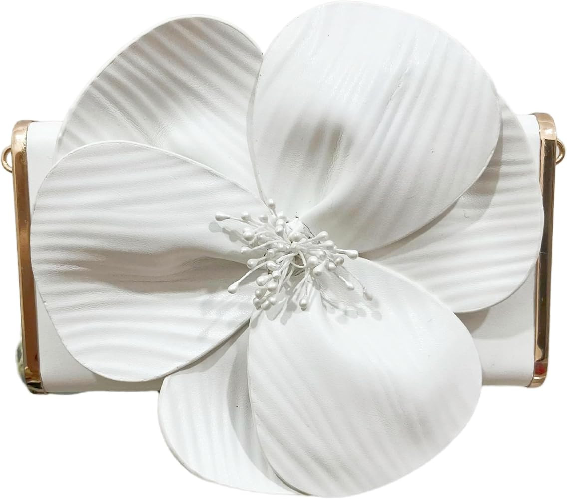 3D Floral PU Leather Clutch for Wedding Party Prom - Elegant Evening Bag with Detachable Chain | Amazon (US)