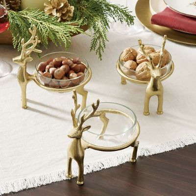 Gilded Reindeer Snack Bowls, Set of 3 | Grandin Road