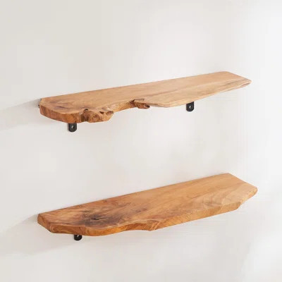Handcrafted Live Edge Floating Shelves Set Of 2 - Natural Fir Wood Wall Mounted Shelves - Sturdy, Waterproof & Scratch-Resistant - Unique Wood Grain & | Wayfair North America