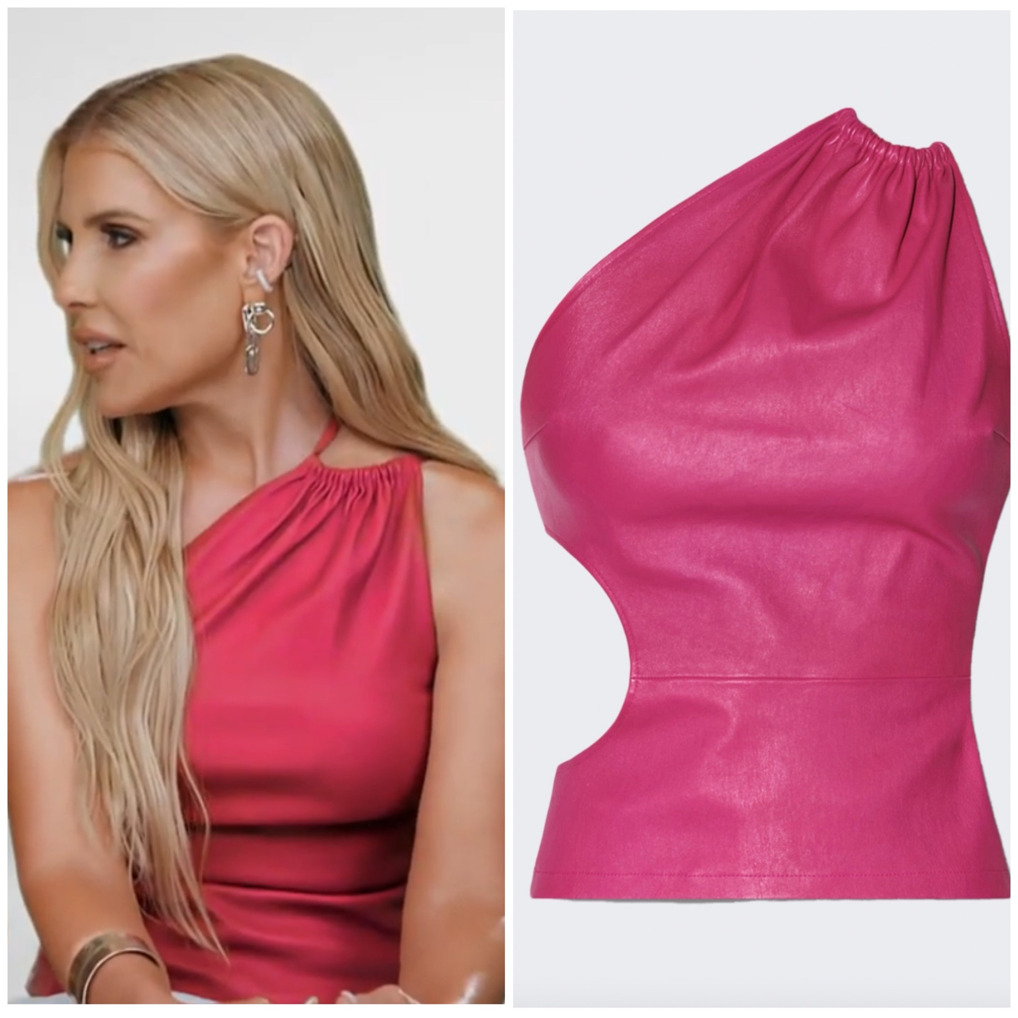 Tracy Tutor’s Pink One Shoulder Confessional Top