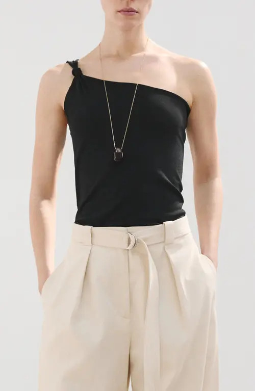 MANGO Knotted One Shoulder Tank in Black at Nordstrom, Size Small | Nordstrom