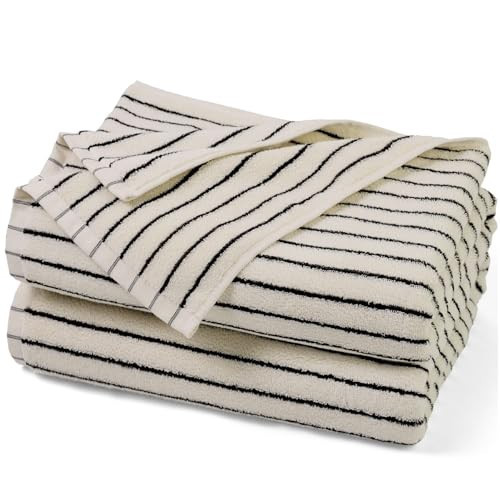 Jacquotha Black and Ivory Striped Bath Towels Set of 2, Lighter & Quick Dry Towels Large 27.5 x 55 inches, Farmhouse for Bathroom, Pool, Shower | Amazon (US)