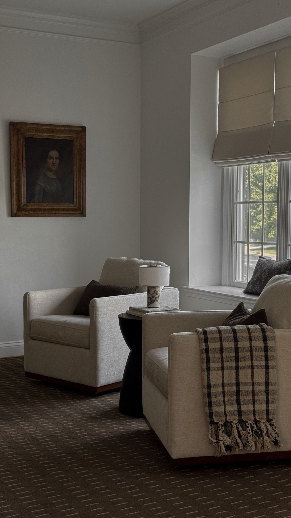 Sitting room, living room, swivel accent chairs, linen accent chairs, Roman shades, Amazon home decor, accent table, portable table lamp, marble decor, marble table lamp, fall decor, plaid throw blanket, accent pillow pillows, throw pillows

#LTKHome