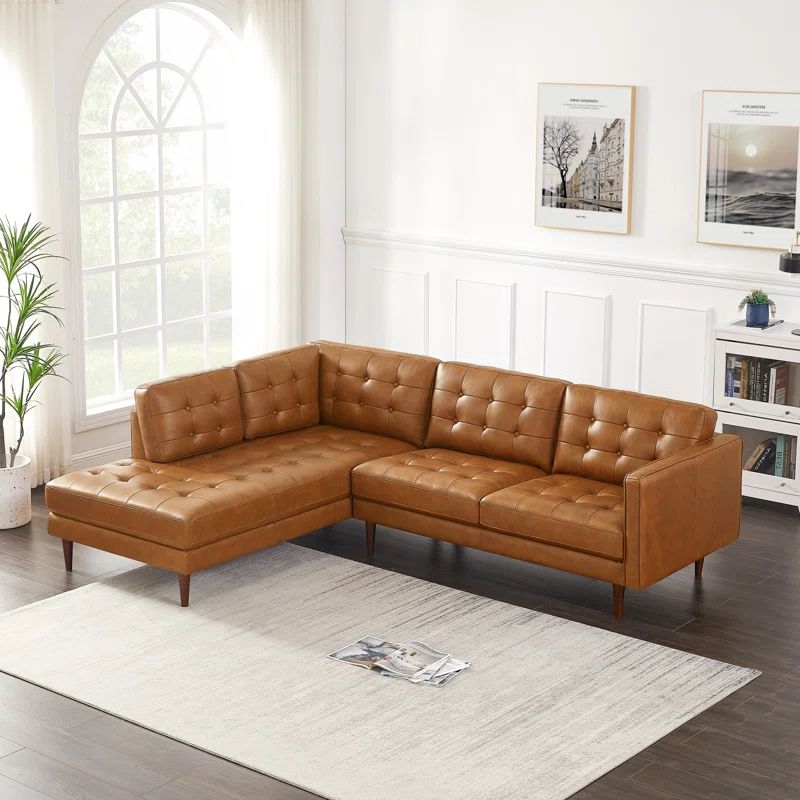 Peart 102" Wide Genuine Leather Sofa & Chaise | Wayfair Professional